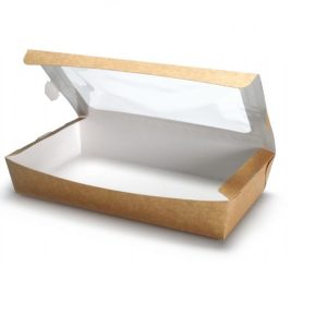 Vaschette in cartoncino avana + finestra in polipropilene in vari formati e colori